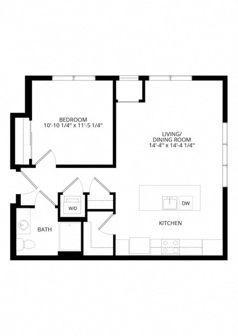 Floor plan for 1 bed, 1 bath, 738 sqft